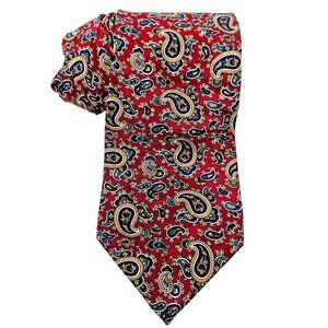 Enzo Feldini Handmade Men's All Silk Red Paisley Print Tie